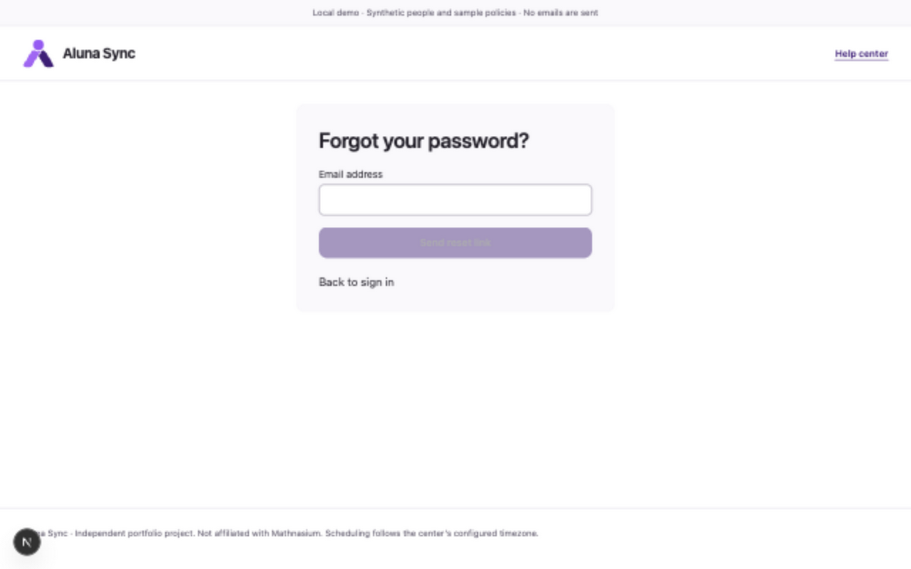 Forgot password form with email field and Send reset link button